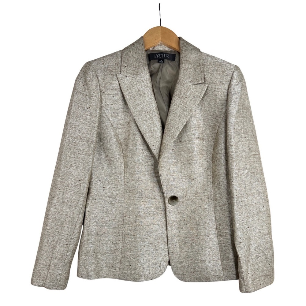 Kasper Women's Metallic Tan Single Button Tweed Blazer Size 6